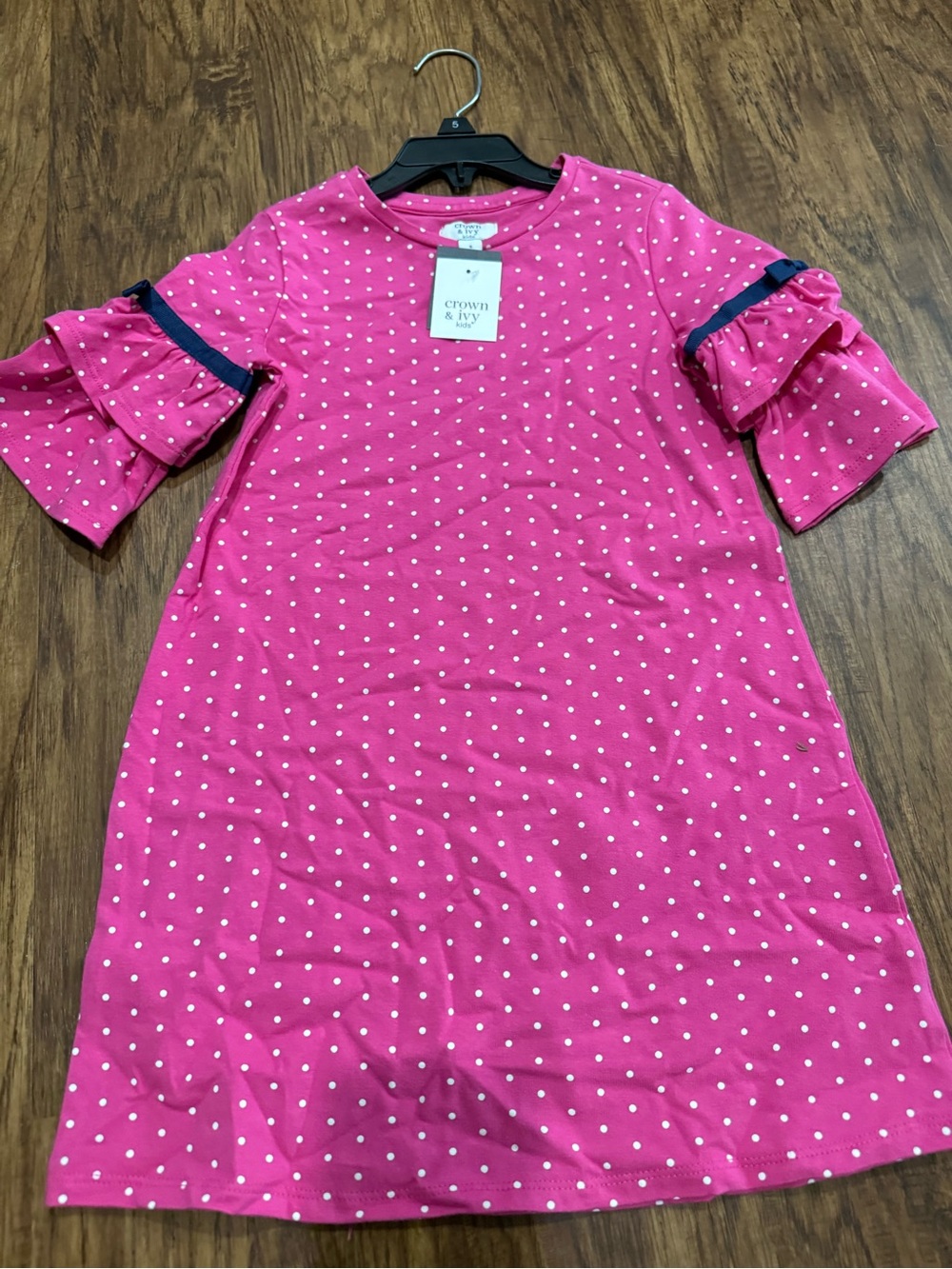 Crown & ivy KidsHot Pink Polka Dot Girls' Dress with Navy Trim NWT